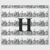 New York City Simple Elegant Schwarz-weiß Monogram Geschenkpapier (Flach)