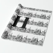 New York City Simple Elegant Schwarz-weiß Monogram Geschenkpapier (Ungerollt)