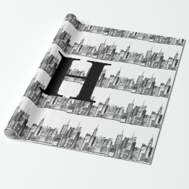 New York City Simple Elegant Schwarz-weiß Monogram Geschenkpapier