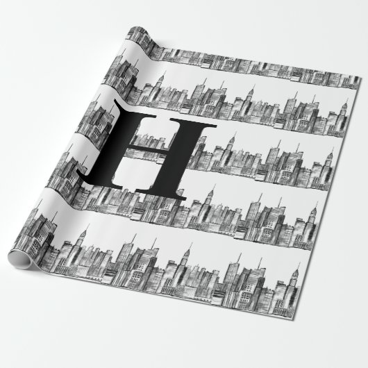 New York City Simple Elegant Schwarz-weiß Monogram Geschenkpapier (Ungerollt)