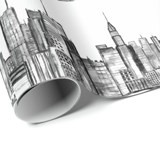 New York City Simple Elegant Schwarz-weiß Monogram Geschenkpapier (Rolleneckpunkt)