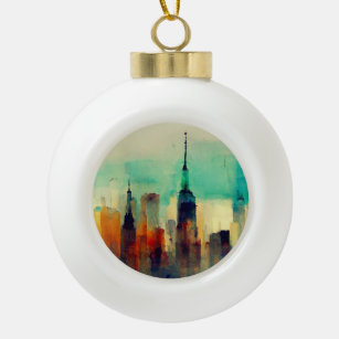 New York City Sky Line - Wasserfarbe Keramik Kugel-Ornament