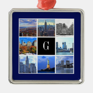 New York City Skyline 8 Image Foto Collage Ornament Aus Metall