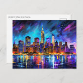 New York City Skyline am Abend Abstrakte Malerei Postkarte (Vorne/Hinten)