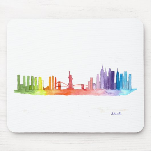 New YORK CITY Skyline Aquarell farbenfroh trendy Mousepad (Vorne)