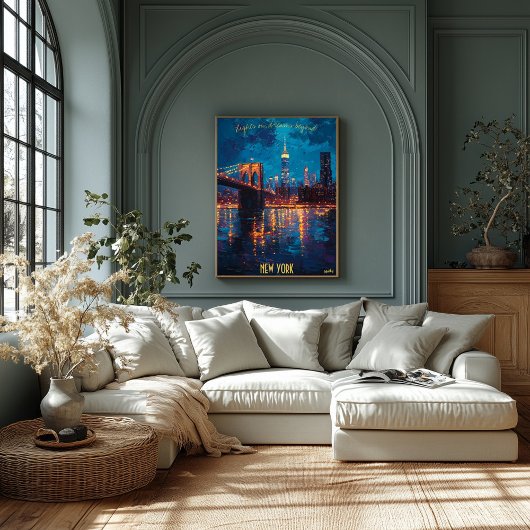 New York City Skyline bei Dusk - Brooklyn Bridge Poster