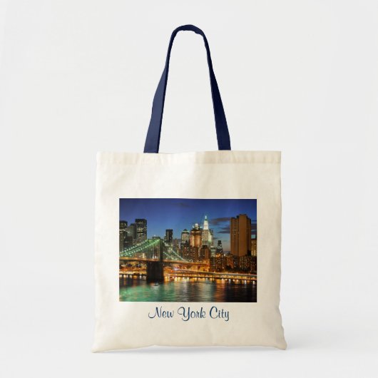New York City Skyline bei Nachtbudget Tote Bag Tragetasche (Vorne)