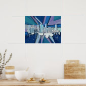 New York City Skyline | Blue 3D Poster (Küche)