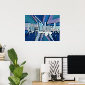 New York City Skyline | Blue 3D Poster (Heimbüro)