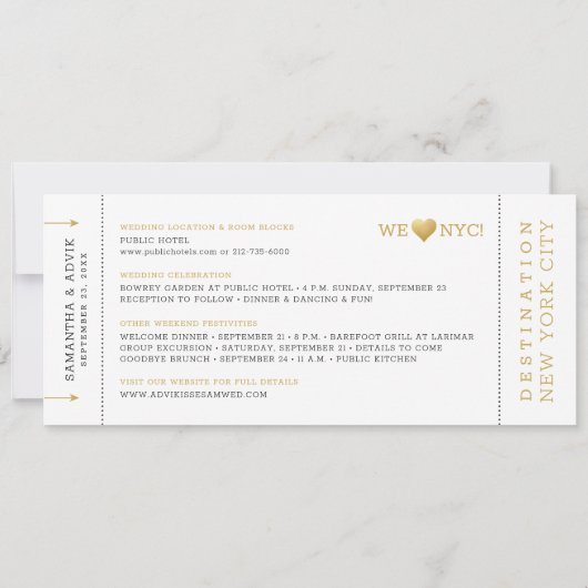 New York City Skyline Boarding Pass Rett Date Card Ankündigung (Rückseite)