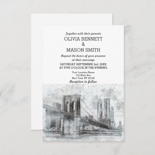 New York City Skyline Brooklyn Wedding Einladung (Vorne/Hinten)