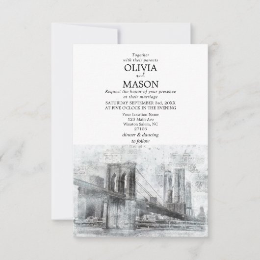 New York City Skyline Brooklyn Wedding Einladung (Vorderseite)