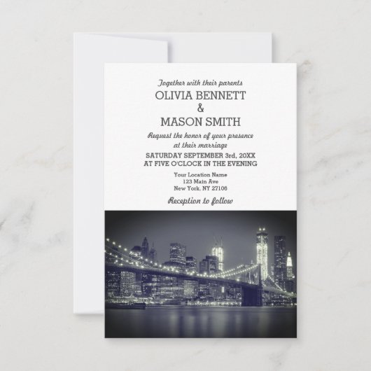 New York City Skyline Brooklyn Wedding Einladung (Vorderseite)