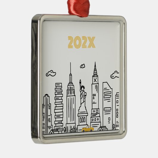 New York City Skyline & Cab Custom Year Ornament (Rechts)