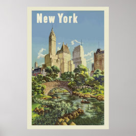 New York City Skyline Central Park Vintag Poster