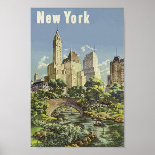 New York City Skyline Central Park Vintag Retro Poster
