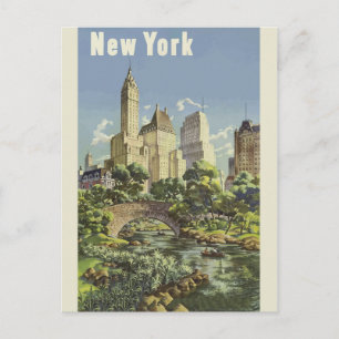 New York City Skyline Central Park Vintage Retro Postkarte