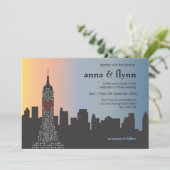 New York City Skyline Cityscape Hochzeit Einladung (Stehend Vorderseite)