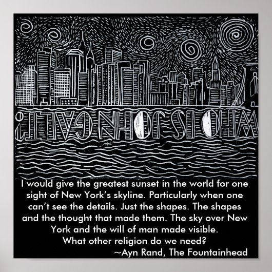 New York City Skyline Crying Out Who Is John Galt? Poster (Vorne)