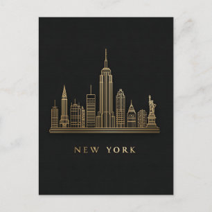 New York City Skyline Gold Line Art Feiertagspostkarte