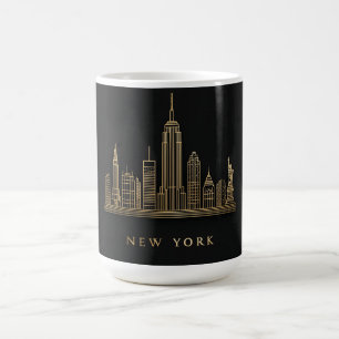 New York City Skyline Gold Line Art Kaffeetasse