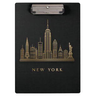 New York City Skyline Gold Line Art Klemmbrett