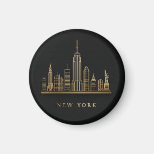 New York City Skyline Gold Line Art Magnet