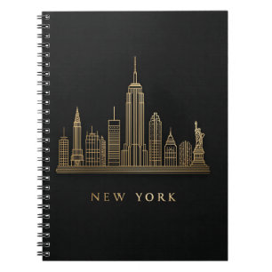 New York City Skyline Gold Line Art Notizblock
