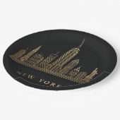 New York City Skyline Gold Line Art Pappteller (Schrägansicht)