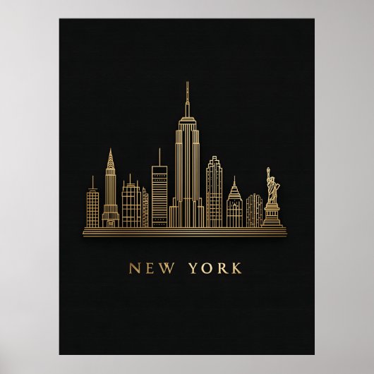 New York City Skyline Gold Line Art Poster (Vorne)