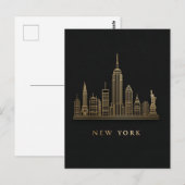 New York City Skyline Gold Line Art Postkarte (Vorne/Hinten)