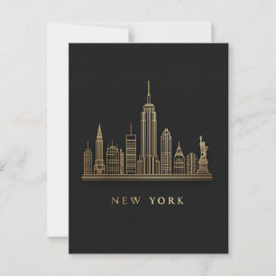 New York City Skyline Gold Line Art Postkarte