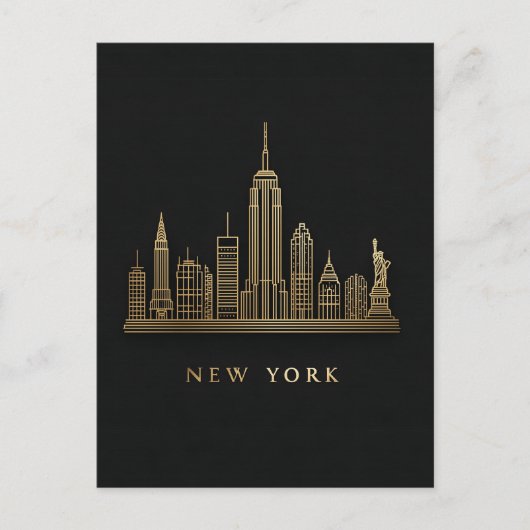 New York City Skyline Gold Line Art Postkarte (Vorderseite)