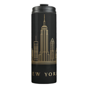 New York City Skyline Gold Line Art Thermosbecher