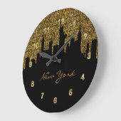 New York City Skyline | Golden Confetti Glitzer Große Wanduhr (Winkel)