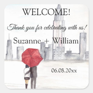 NEW YORK CITY-Skyline Hochzeitsgunstbezeigungen  Quadratischer Aufkleber