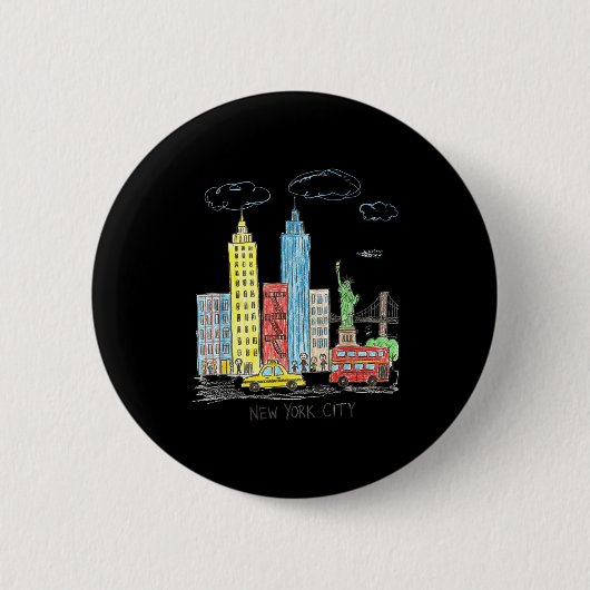 New York City Skyline Illustration Urban Kids Art  Button (Vorderseite)