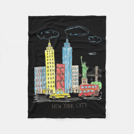 New York City Skyline Illustration Urban Kids Art  Fleecedecke (Vorderseite)