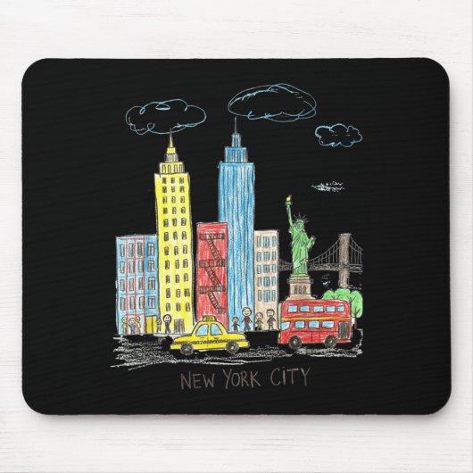 New York City Skyline Illustration Urban Kids Art Mousepad (Vorne)
