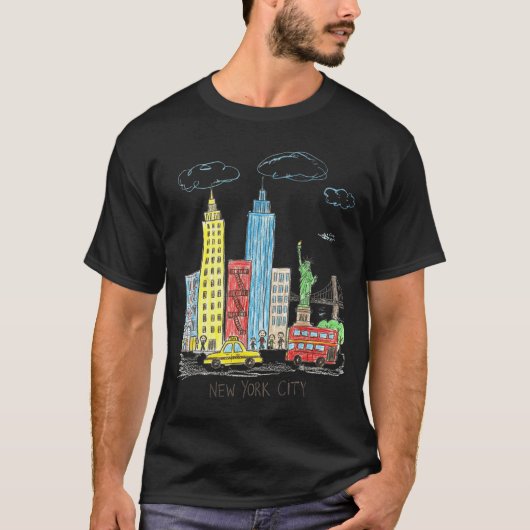New York City Skyline Illustration Urban Kids Art  T-Shirt (Vorderseite)