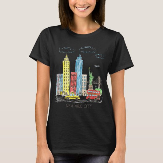 New York City Skyline Illustration Urban Kids Art T-Shirt (Vorderseite)