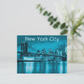 New York City Skyline in Blue Postkarte (Stehend Vorderseite)
