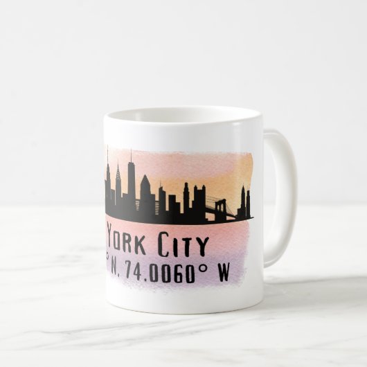 New York City Skyline Latitude und Länge Kaffeetasse (VorderseiteRechts)