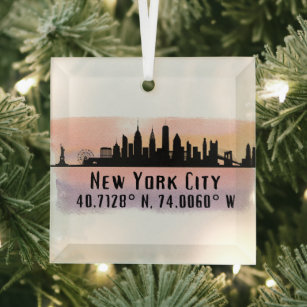 New York City Skyline Latitude und Länge Ornament Aus Glas