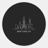 New York City Skyline Line Art Drawing Nyc Souveni Runder Aufkleber (Vorderseite)