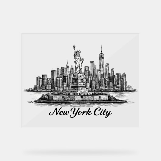 New York City Skyline Line Art Illustration Acrylschild (Vorderseite)