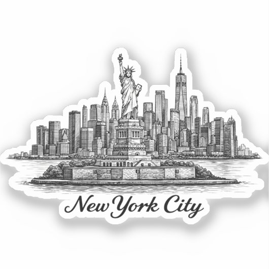 New York City Skyline Line Art Illustration Aufkleber (Vorderseite)