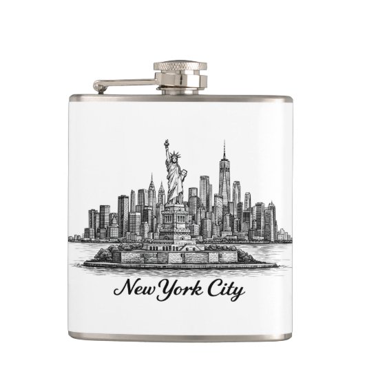 New York City Skyline Line Art Illustration Flachmann (Vorderseite)
