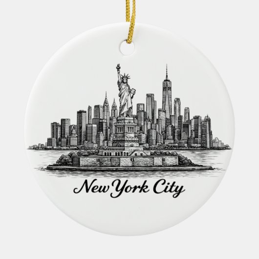 New York City Skyline Line Art Illustration Keramik Ornament (Vorne)