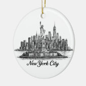 New York City Skyline Line Art Illustration Keramik Ornament (Links)